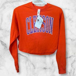 Women's ZooZatz Orange Clemson Tigers Arch Cropped Drop Shoulder Long Sleeve